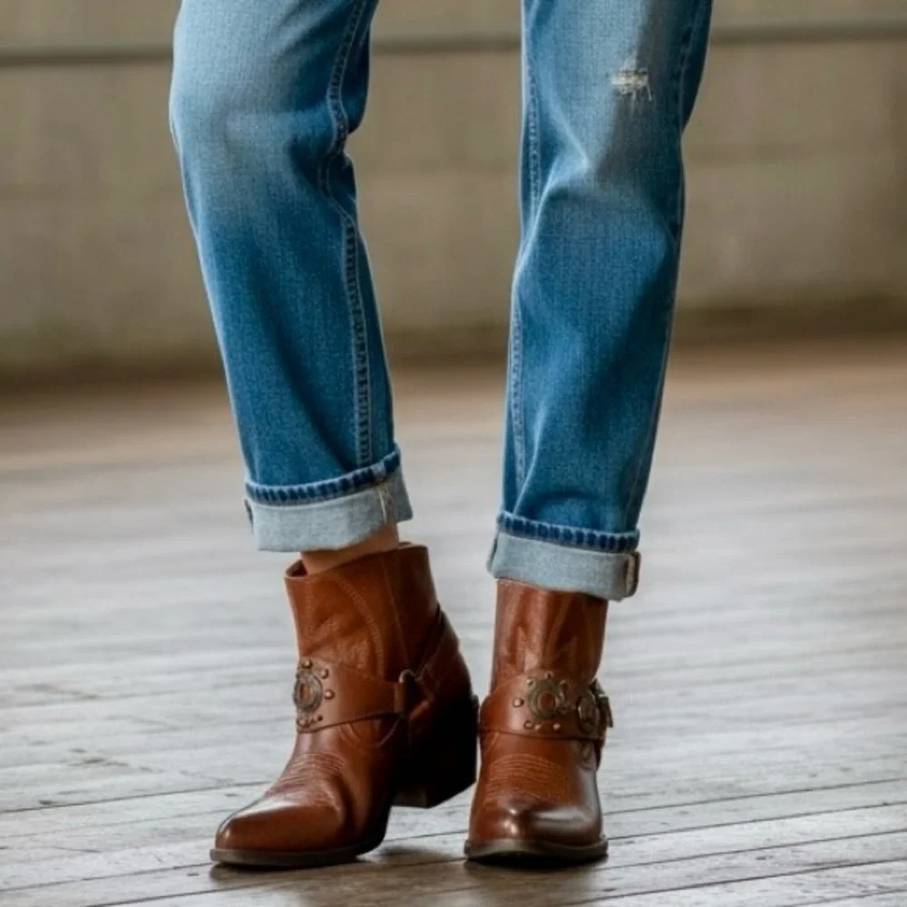 NIB Pierre Dumas Whiskey Western Boho Vegan Leather Concho Cowgirl Booties